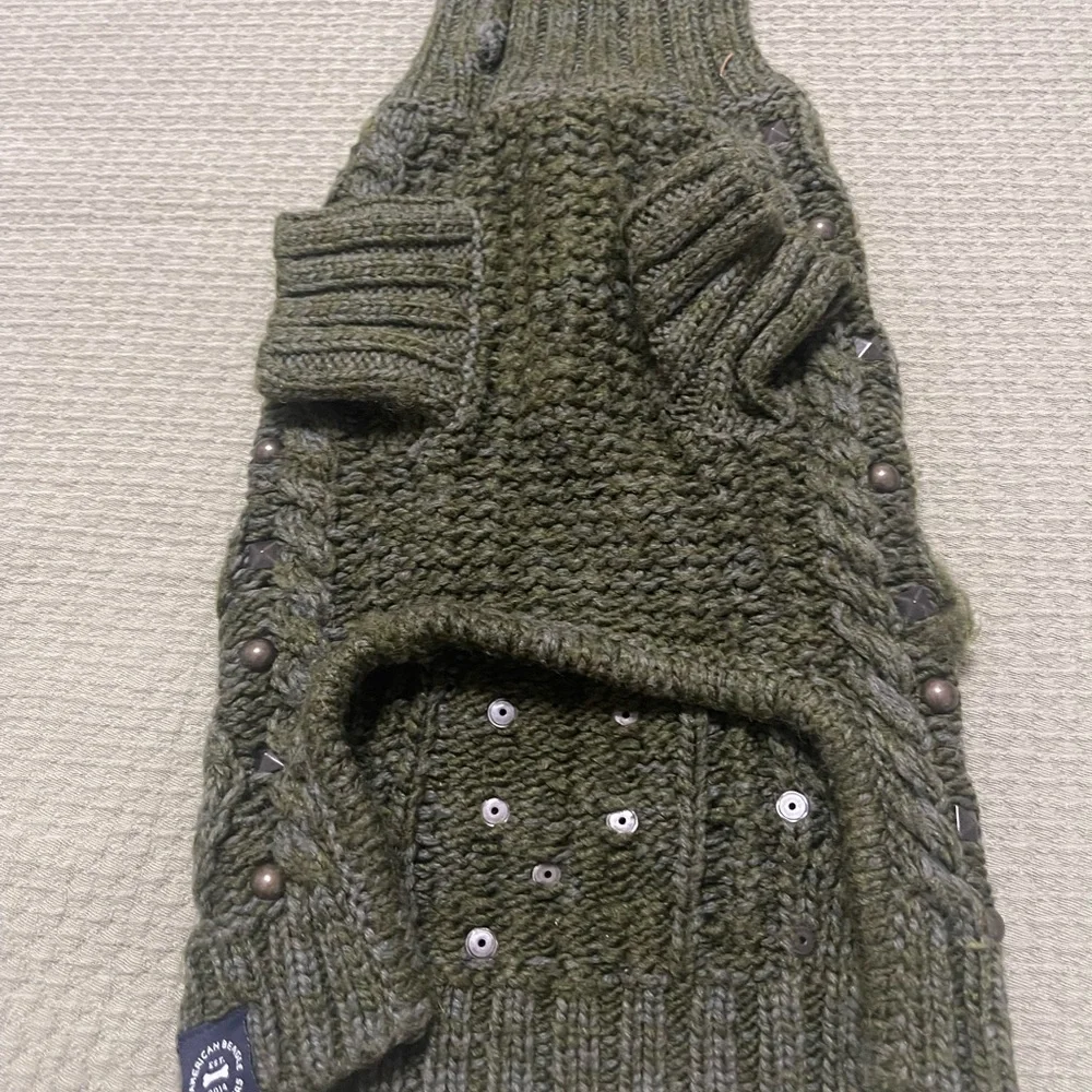 American Beagle Outfitters olive green dog sweater with studs